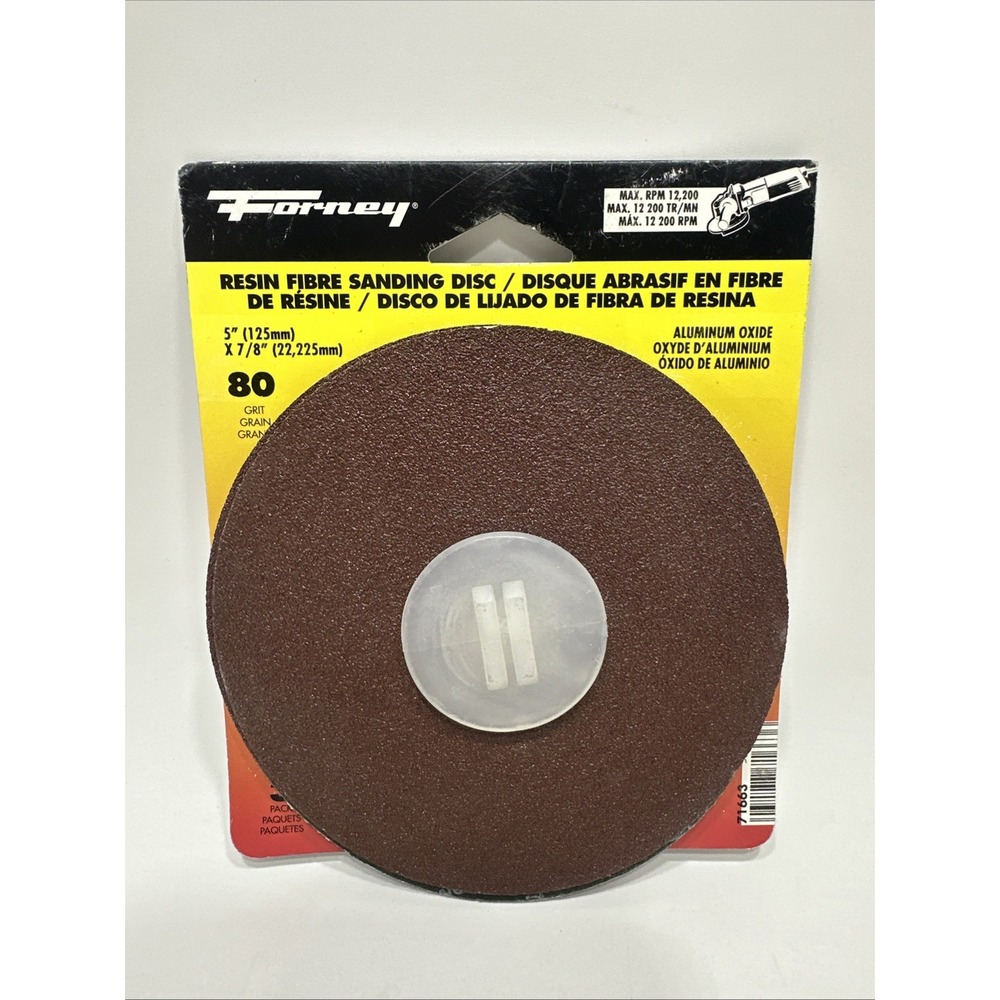 Forney 71663 Resin Fibre Sanding Disc 3pk Aluminum Oxide 5in x 7/8in 80 Grit